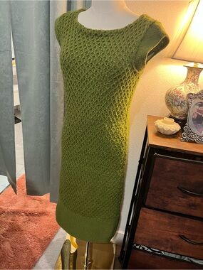 Handmade 50s or 60s vintage Olive Green Knit Sheath Dress size L